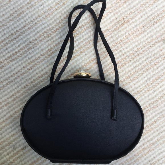 Urban Outfitters double strap black clutch w/ faux crystal snap - Picture 3 of 9